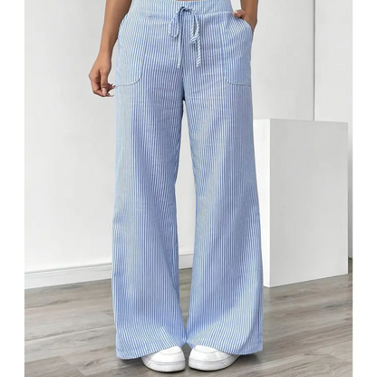 Amber | Women's Striped Wide-Leg Pants with Pockets