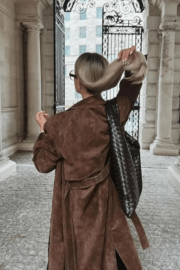 Galatea | Vegan Suede Belted Maxi Trenchcoat