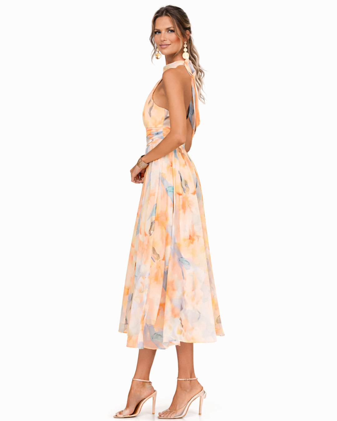 Aurora | Watercolour Print Halter Neck Dress