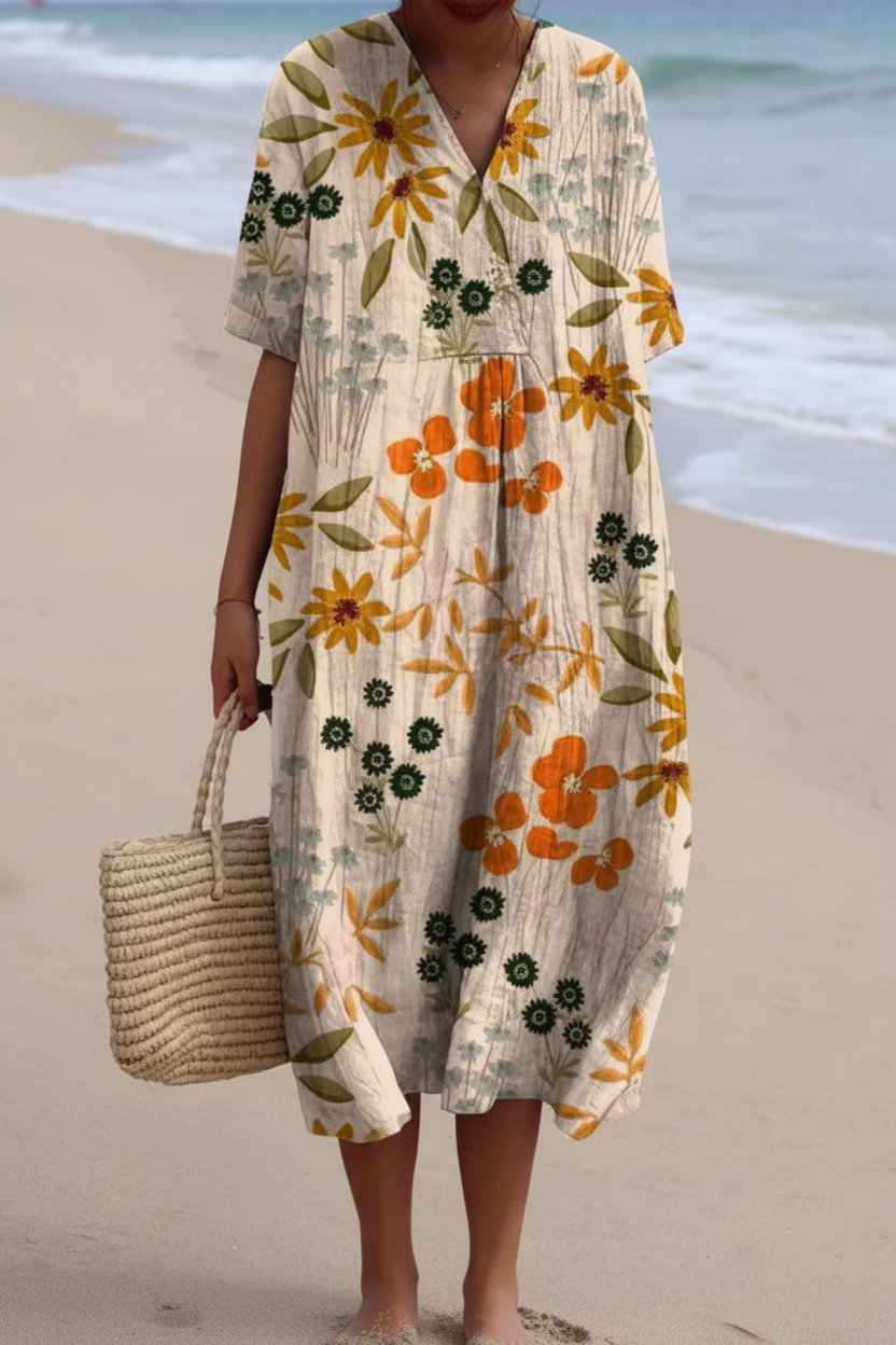 Floravia | Floral Flowy Lightweight Holiday Maxi Dress
