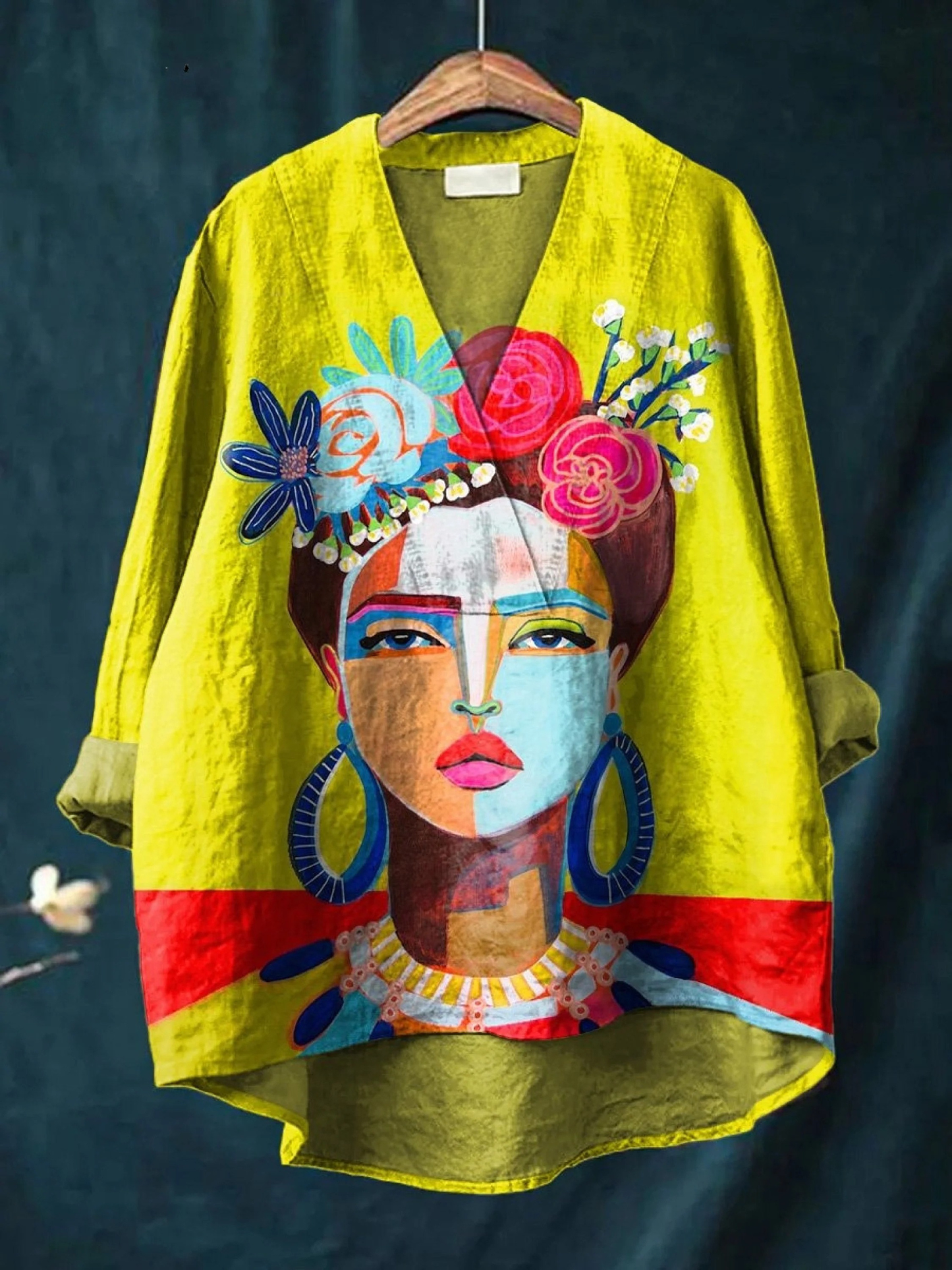 Nyla | Portrait Print Linen Shirt