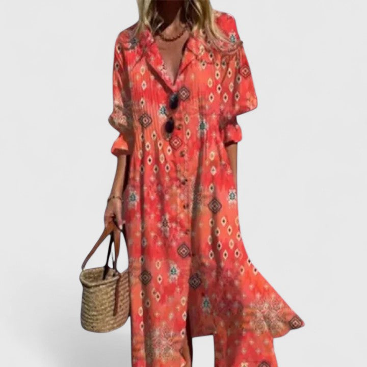 Pressa | Printed Button-Front Relaxed Everyday Midi Dress