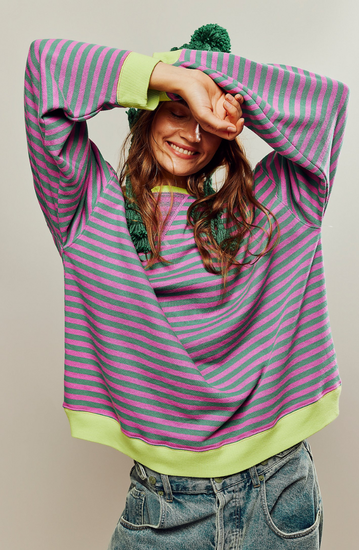 Pippa | Women's Oversized Stripe Batwing Knit Sweater