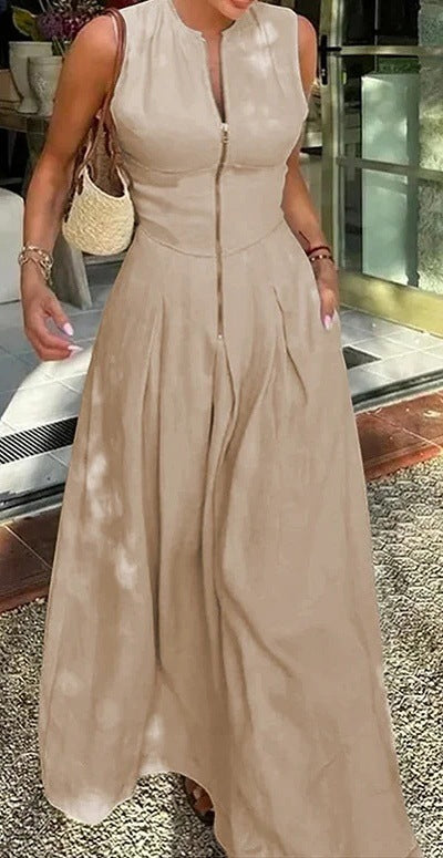 Sleeveless Wide-Leg Zip Jumpsuit | Effortless One-Piece for Women
