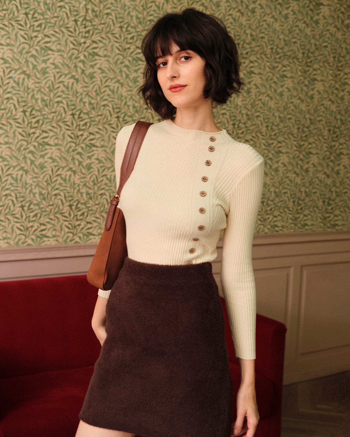 Una | Women's Round Neck Ribbed Knit Long Sleeve Top