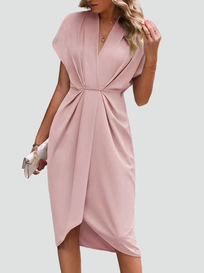 Dravinda | Draped Deep V Split Hem Occasion Midi Dress