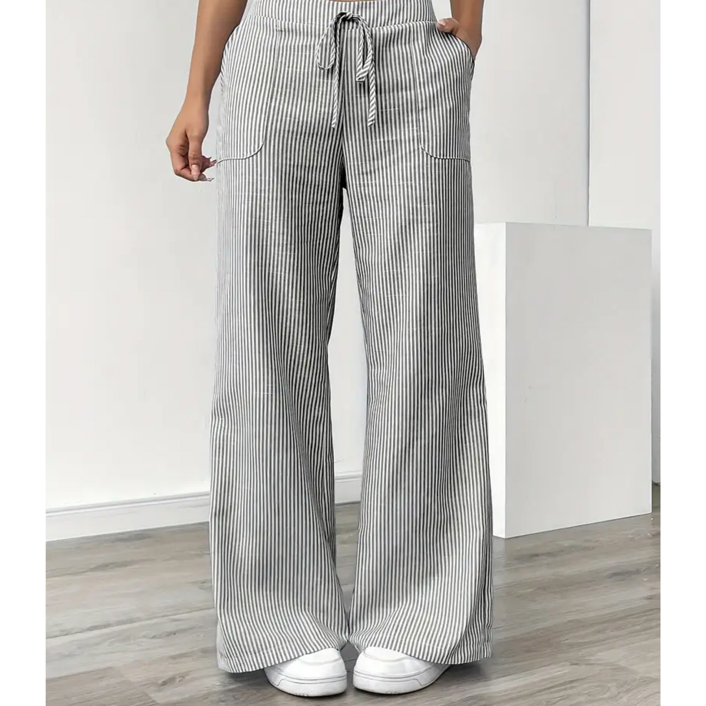 Amber | Women's Striped Wide-Leg Pants with Pockets