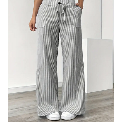 Amber | Women's Striped Wide-Leg Pants with Pockets