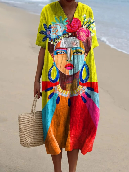 Nyla | Portrait Print Linen Shirt