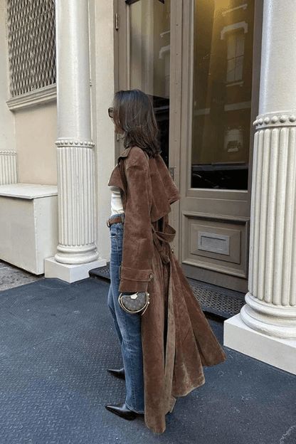 Galatea | Vegan Suede Belted Maxi Trenchcoat