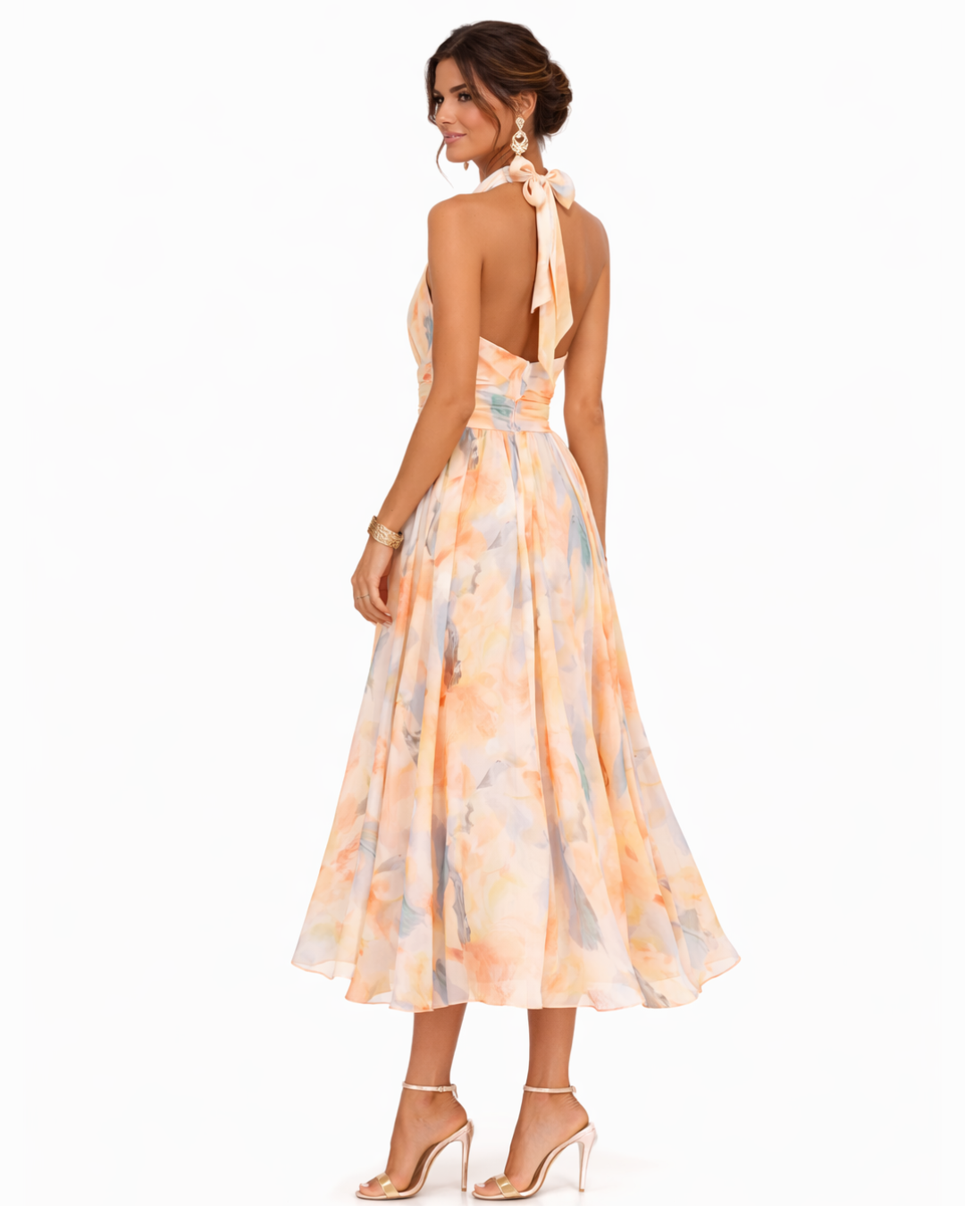 Aurora | Watercolour Print Halter Neck Dress