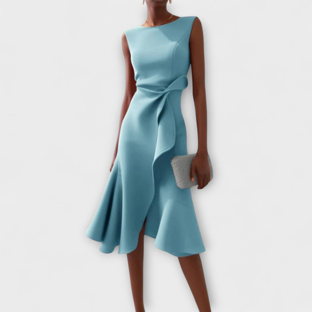 Dravia | Sleeveless Asymmetric Draped Evening Midi Dress