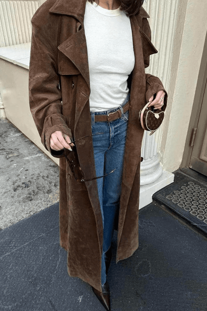Galatea | Vegan Suede Belted Maxi Trenchcoat