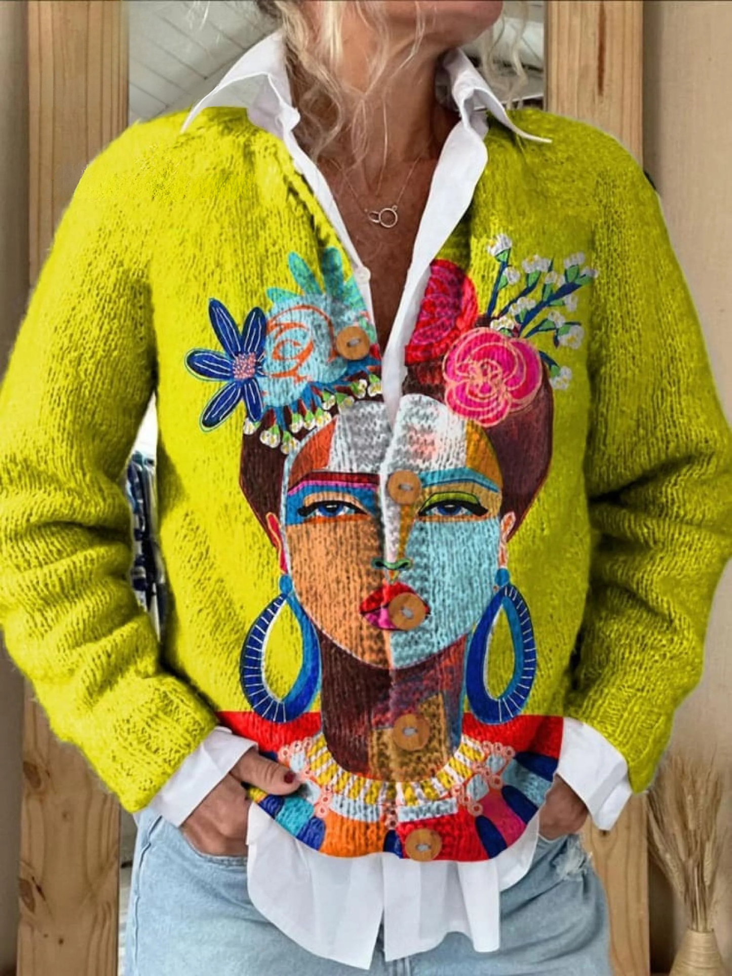 Nyla | Portrait Print Linen Shirt