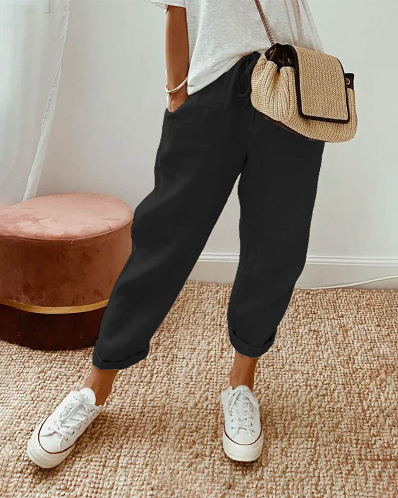 Matteo Ricci | Women's Tapered Linen Drawstring Trousers