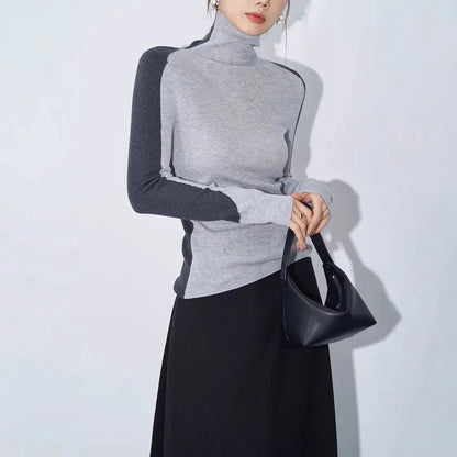 Mock Neck Contrast Sleeve Top
