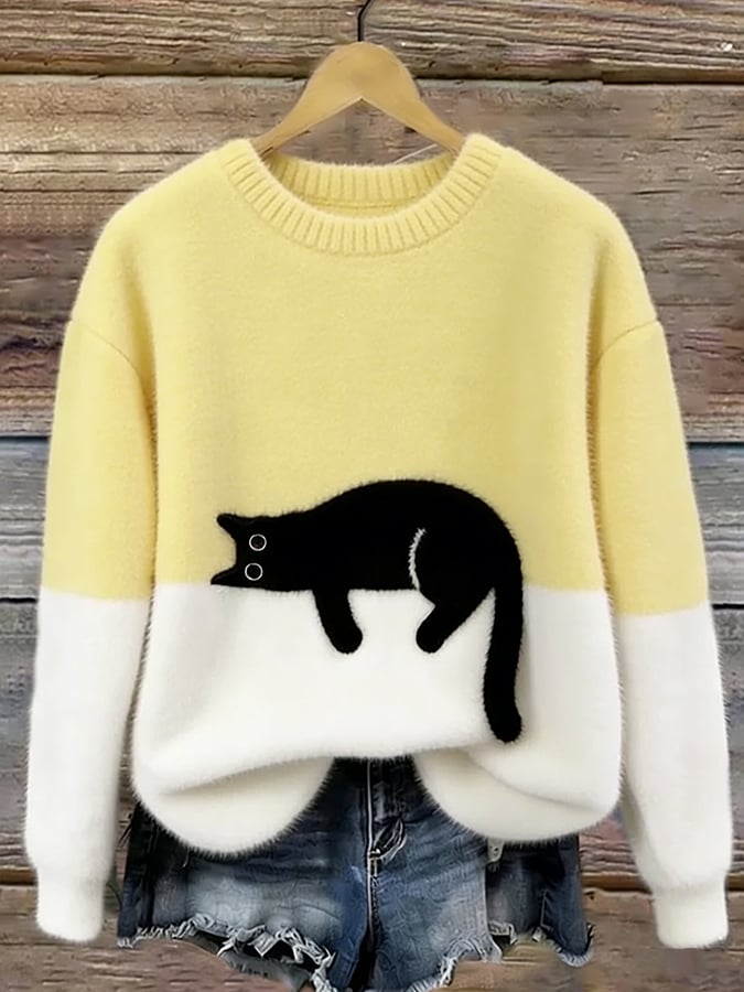Ines | Cat Motif Wool-Mix Knit Sweater
