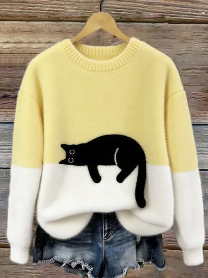 Ines | Cat Motif Wool-Mix Knit Sweater