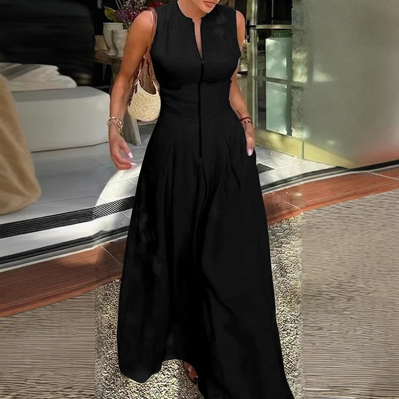 Sleeveless Wide-Leg Zip Jumpsuit | Effortless One-Piece for Women