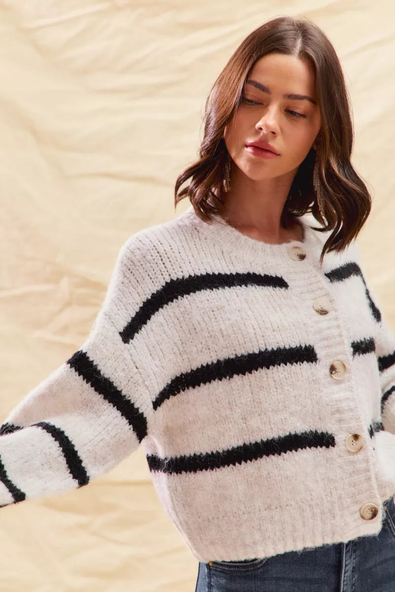 Polly | Women's Striped Button-Down Winter Cardigan