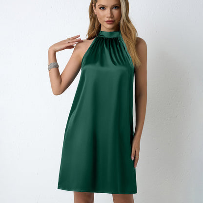 Satin Halter-Neck Midi Dress For Women