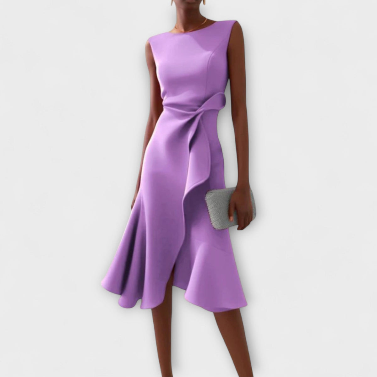 Dravia | Sleeveless Asymmetric Draped Evening Midi Dress