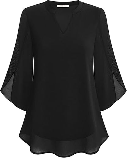 Hazel | Chiffon Petal Sleeve Tunic Blouse