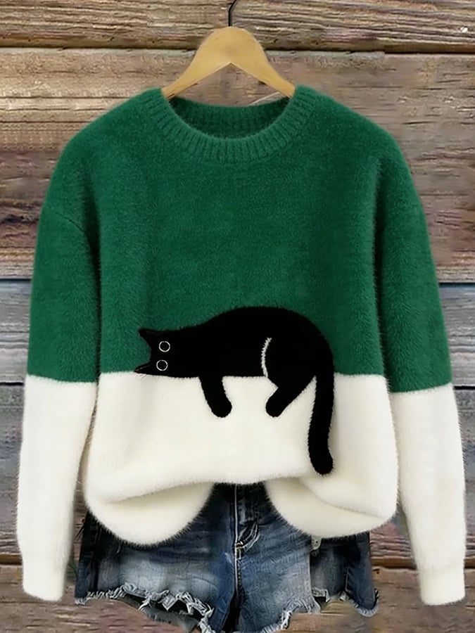 Ines | Cat Motif Wool-Mix Knit Sweater