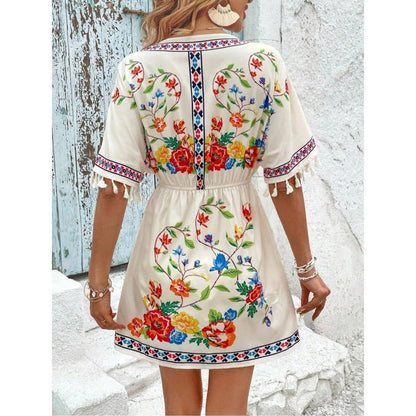 Isla | Boho Floral Tassel Mini Dress Women