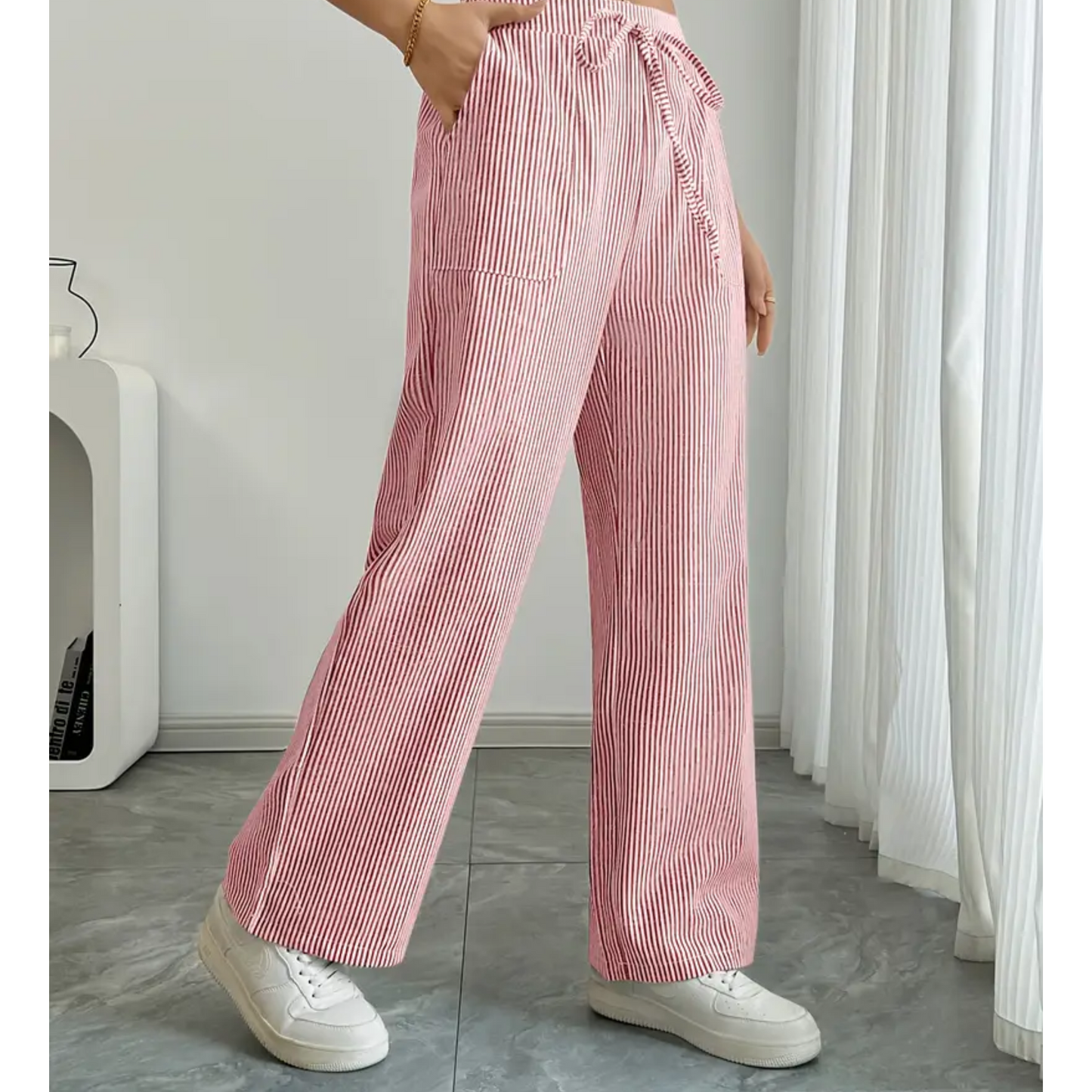 Amber | Women's Striped Wide-Leg Pants with Pockets