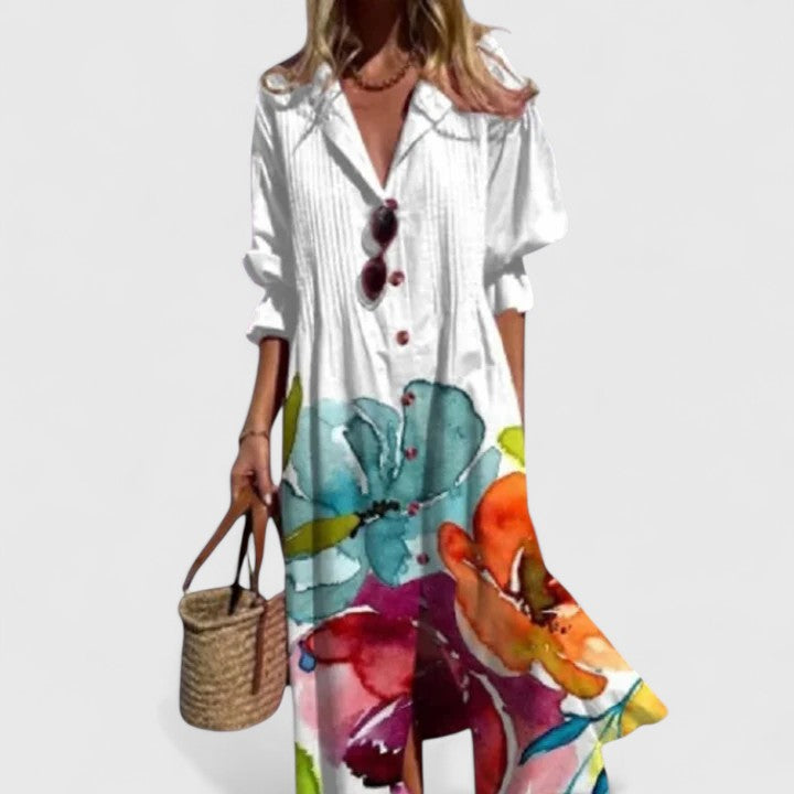 Pressa | Printed Button-Front Relaxed Everyday Midi Dress