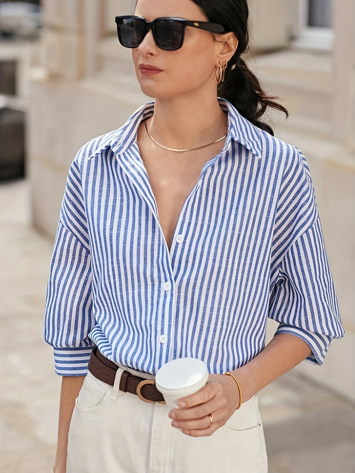 Clara | Blue and White Striped Women's Top