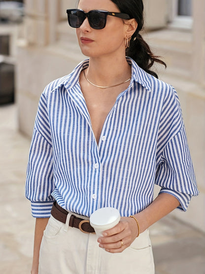 Clara | Blue and White Striped Women's Top