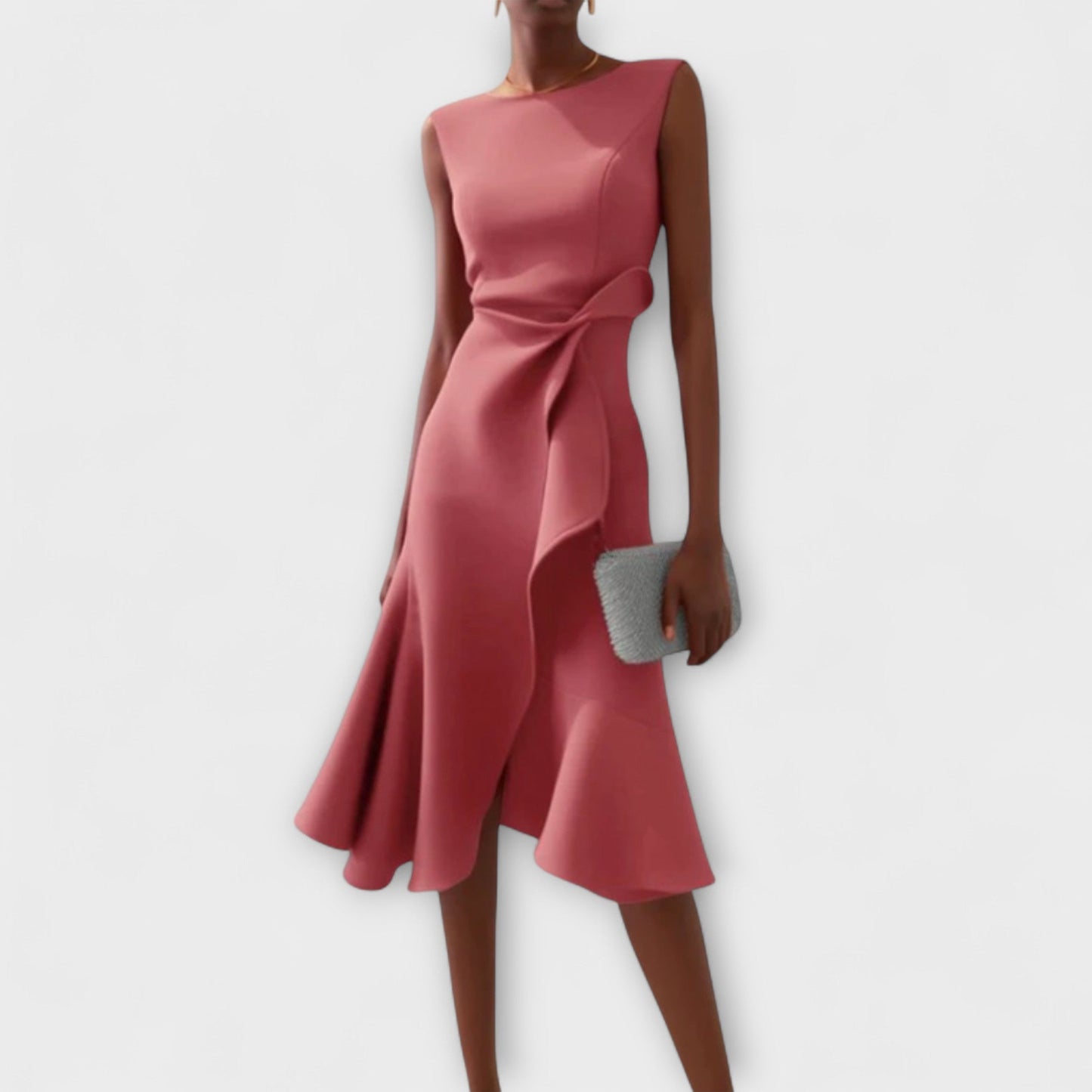 Solvara | Sleeveless Draped Asymmetrical Hem Midi Dress