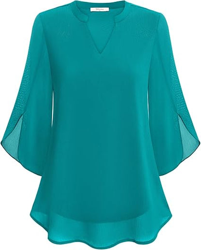 Hazel | Chiffon Petal Sleeve Tunic Blouse