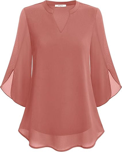Hazel | Chiffon Petal Sleeve Tunic Blouse