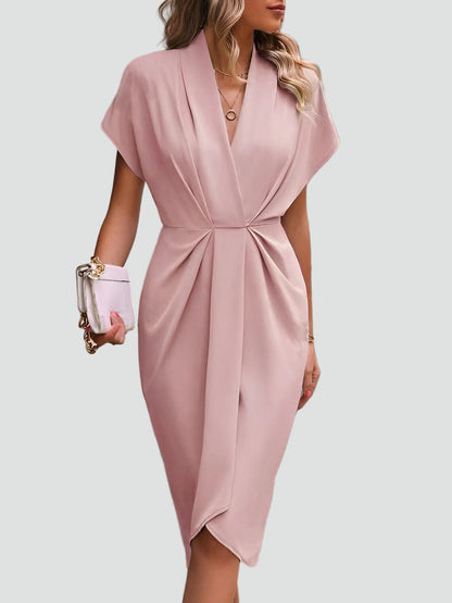Dravinda | Draped Deep V Split Hem Occasion Midi Dress
