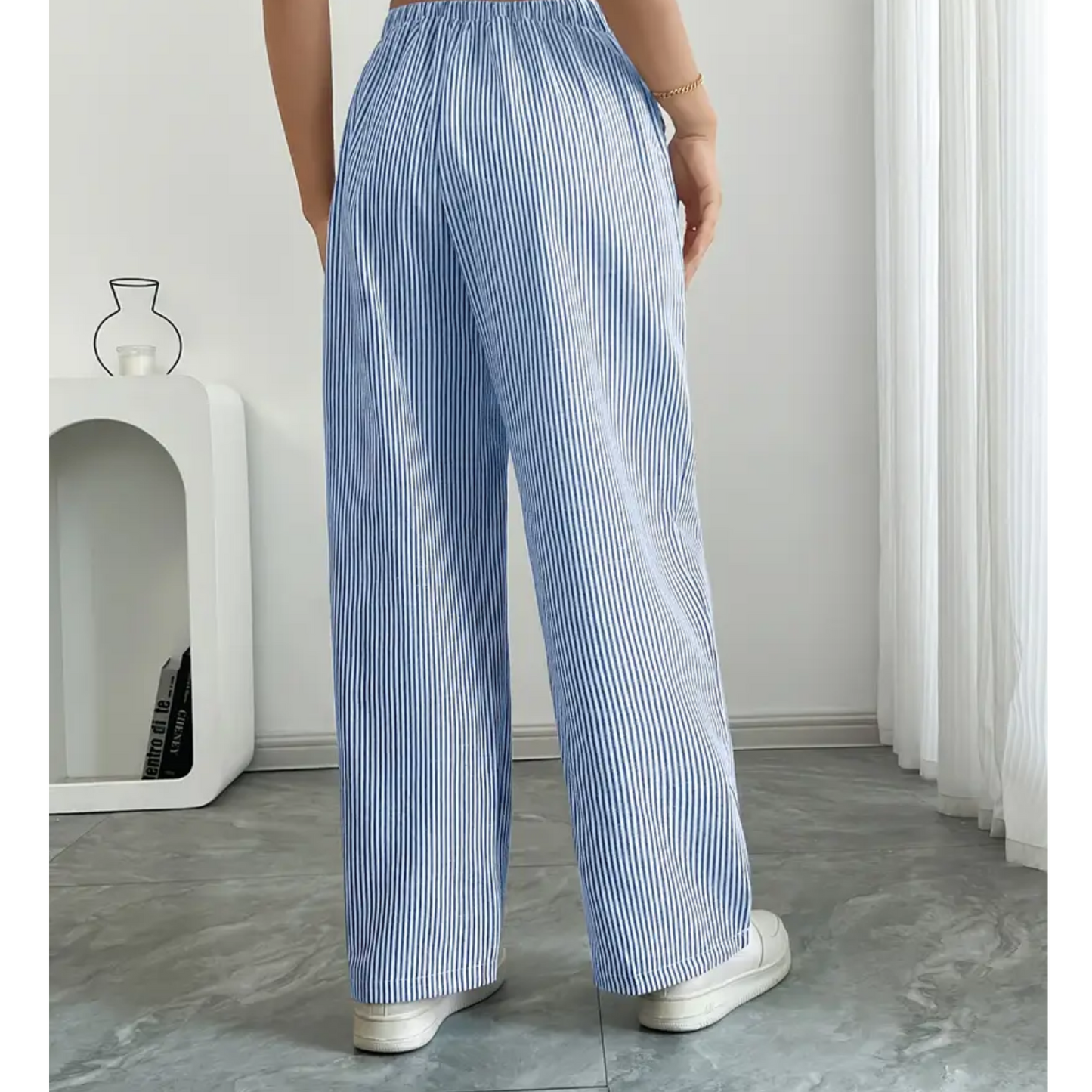 Amber | Women's Striped Wide-Leg Pants with Pockets