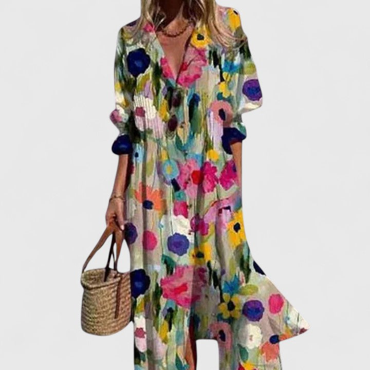 Pressa | Printed Button-Front Relaxed Everyday Midi Dress