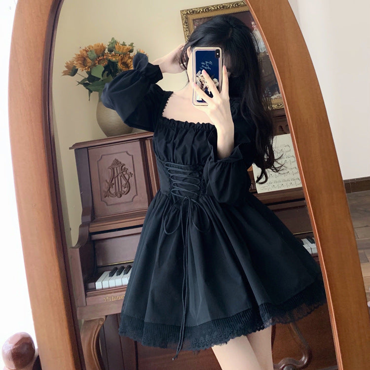 Square Neck Lace-Up Mini Dress For Women