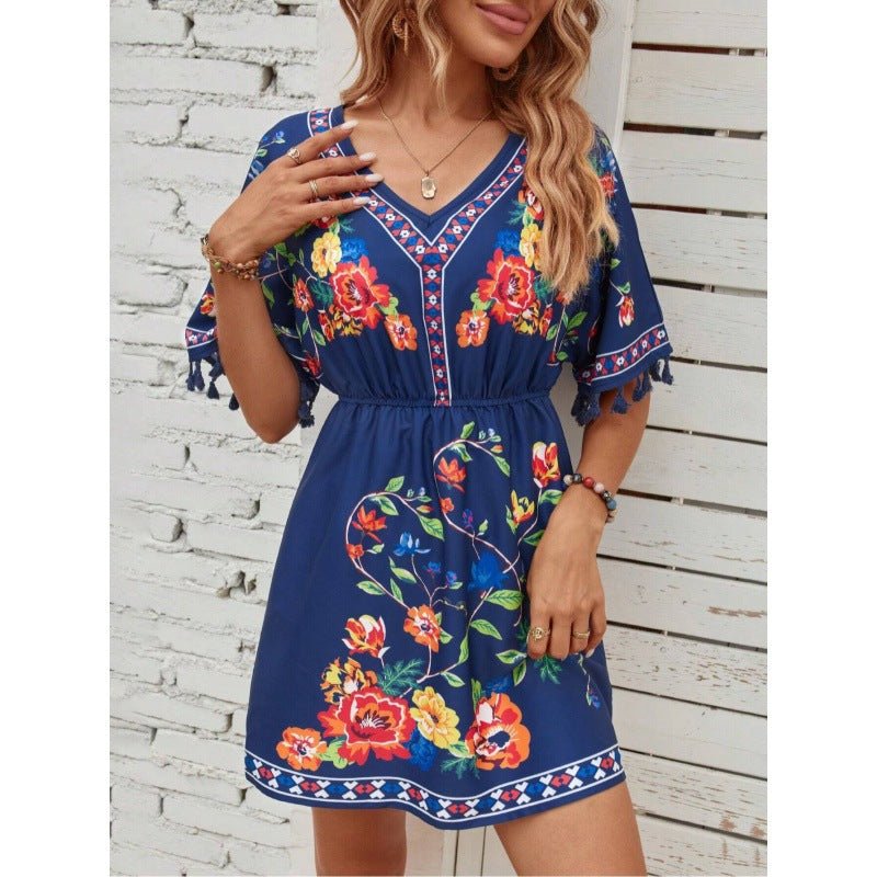 Isla | Boho Floral Tassel Mini Dress Women