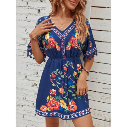 Isla | Boho Floral Tassel Mini Dress Women