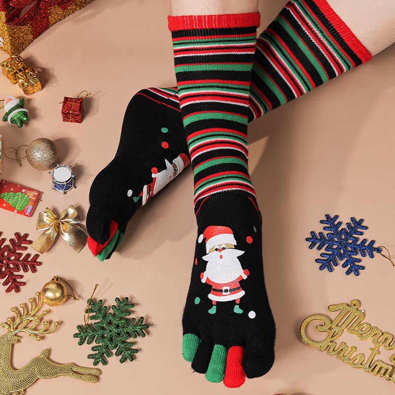 Marzipan | Christmas Socks Five Toe Contrast Cuff