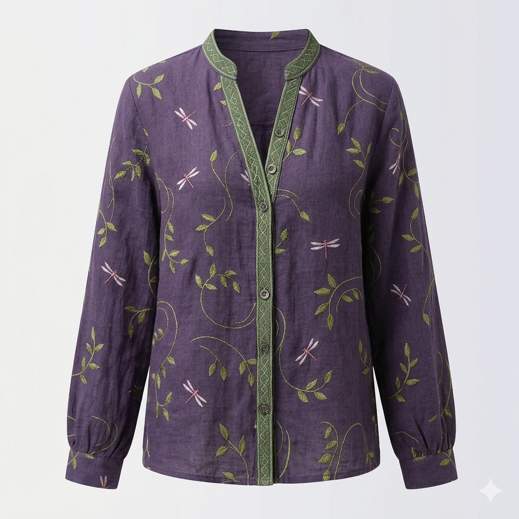 Elise Laurent | Women's Botanical Print Linen Blouse