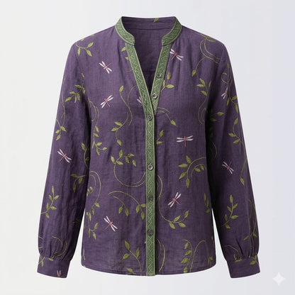 Elise Laurent | Women's Botanical Print Linen Blouse