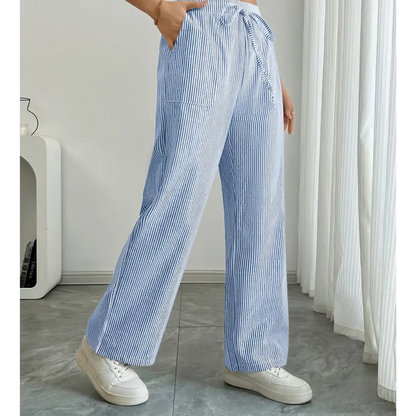 Amber | Women's Striped Wide-Leg Pants with Pockets