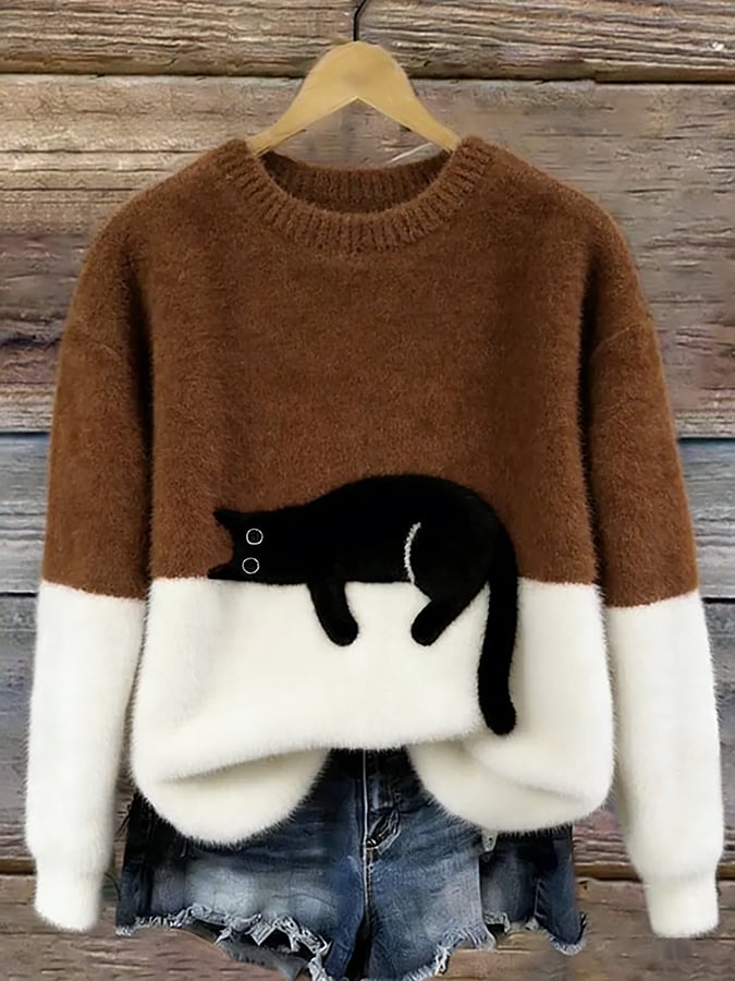 Ines | Cat Motif Wool-Mix Knit Sweater