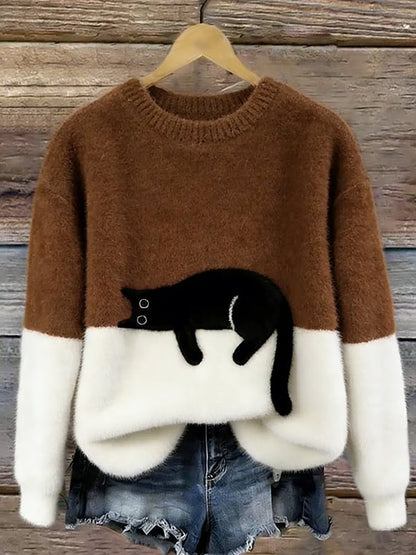 Ines | Cat Motif Wool-Mix Knit Sweater