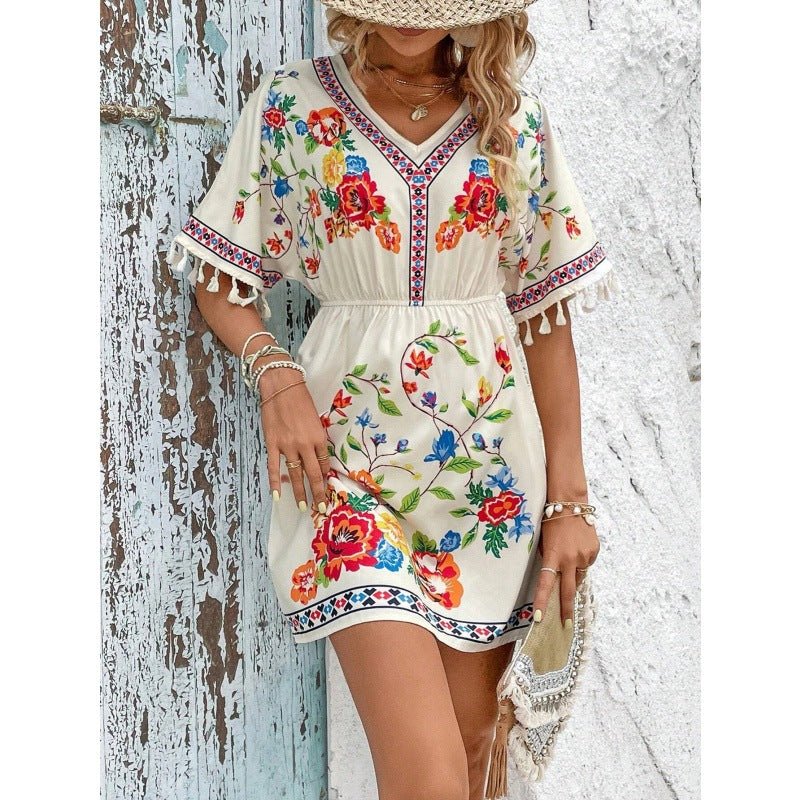 Isla | Boho Floral Tassel Mini Dress Women