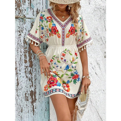 Isla | Boho Floral Tassel Mini Dress Women